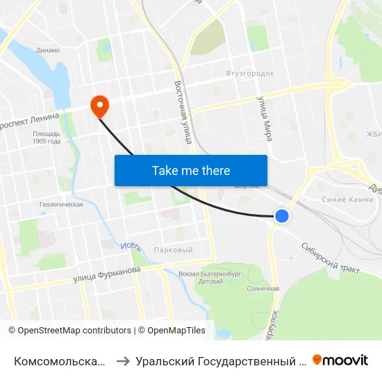 Комсомольская (Ул. Куйбышева) to Уральский Государственный Педагогический Университет map