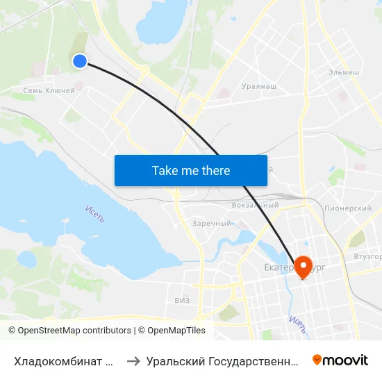 Хладокомбинат №3 (Ул. Шувакишская) to Уральский Государственный Педагогический Университет map