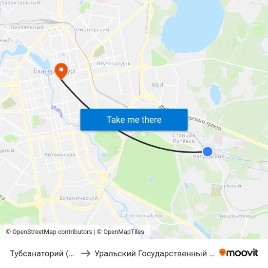 Тубсанаторий (Сибирский Тракт) to Уральский Государственный Педагогический Университет map