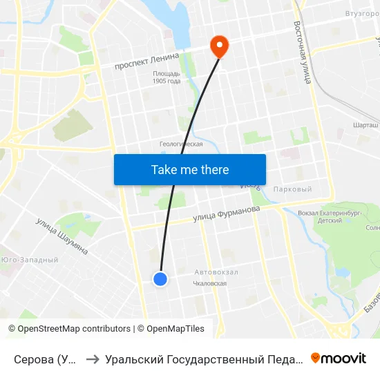 Серова (Ул. Щорса) to Уральский Государственный Педагогический Университет map