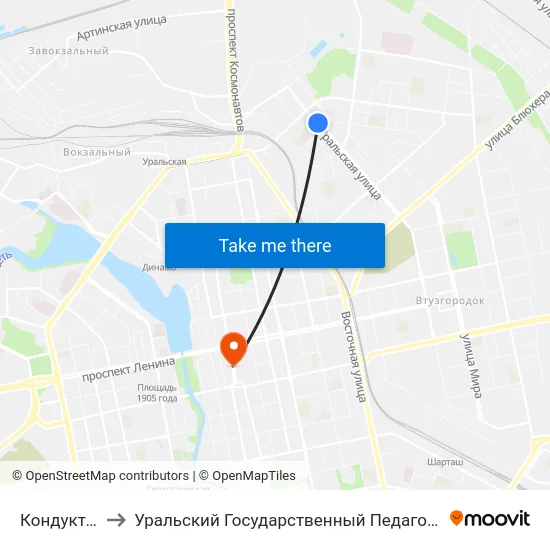 Кондукторская to Уральский Государственный Педагогический Университет map