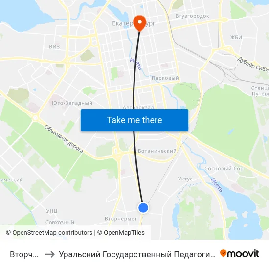 Вторчермет to Уральский Государственный Педагогический Университет map