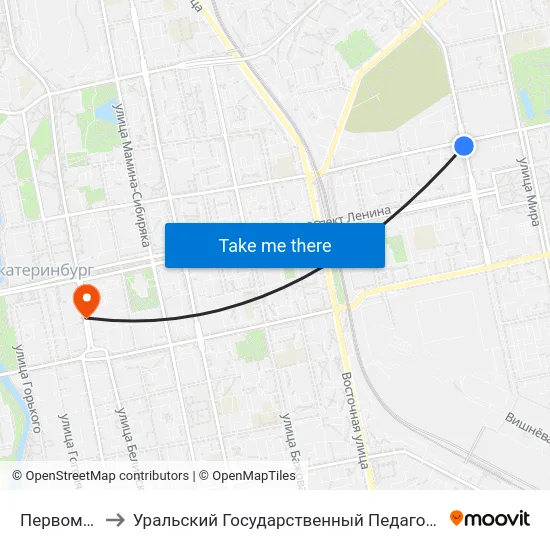 Первомайская to Уральский Государственный Педагогический Университет map