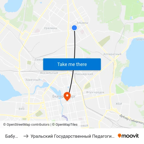 Бабушкина to Уральский Государственный Педагогический Университет map
