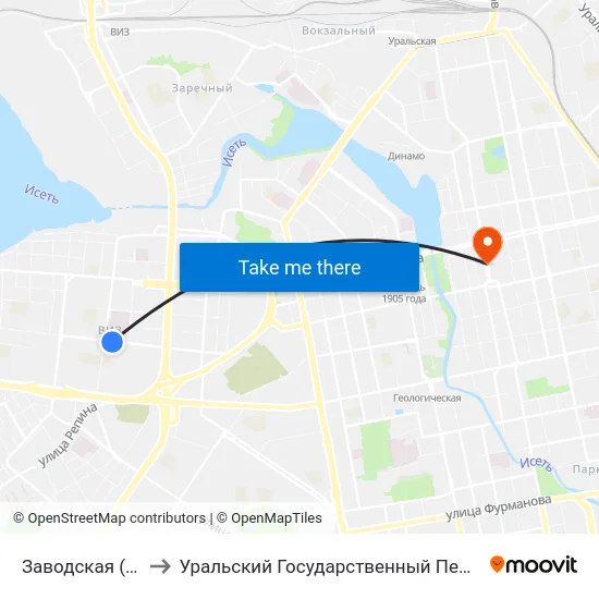 Заводская (Ул. Крауля) to Уральский Государственный Педагогический Университет map