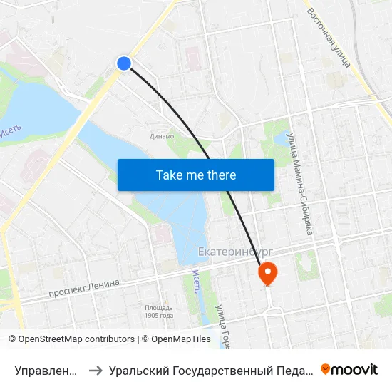 Управление Дороги to Уральский Государственный Педагогический Университет map