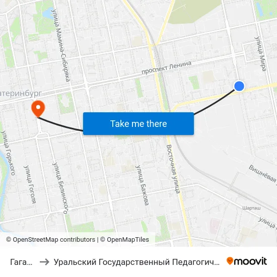 Гагарина to Уральский Государственный Педагогический Университет map