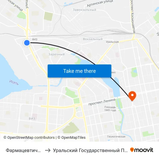 Фармацевтический Колледж to Уральский Государственный Педагогический Университет map