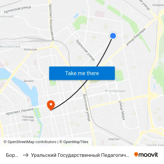 Боровая to Уральский Государственный Педагогический Университет map