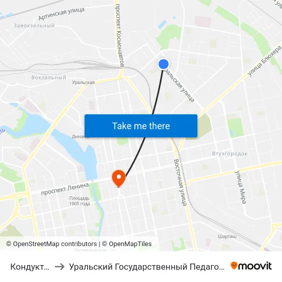 Кондукторская to Уральский Государственный Педагогический Университет map