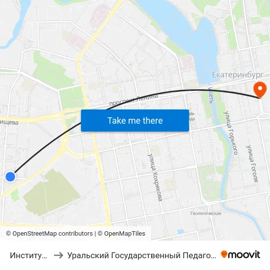 Институт Связи to Уральский Государственный Педагогический Университет map