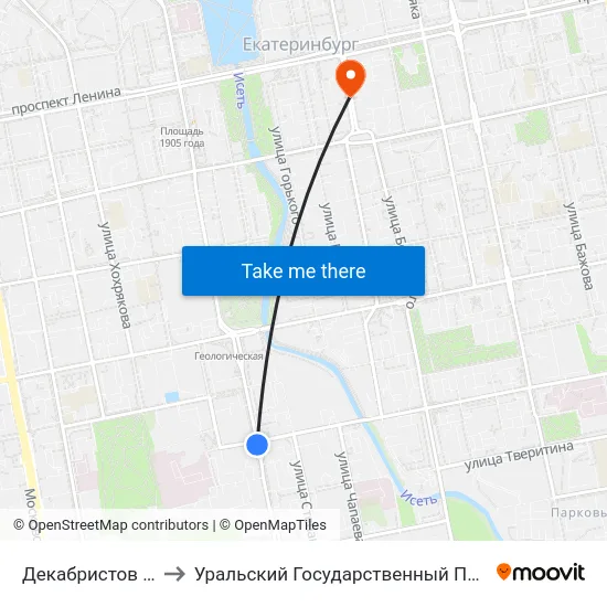 Декабристов (Ул. 8 Марта) to Уральский Государственный Педагогический Университет map
