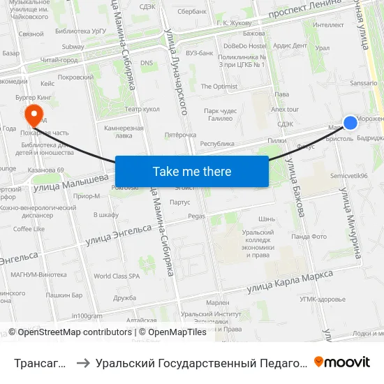 Трансагентство to Уральский Государственный Педагогический Университет map