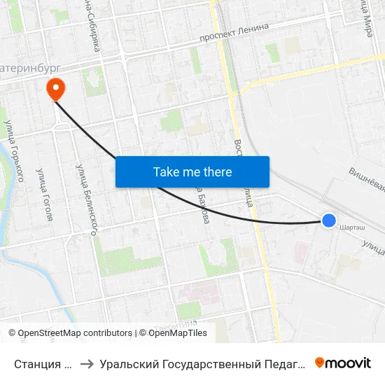 Станция Шарташ to Уральский Государственный Педагогический Университет map