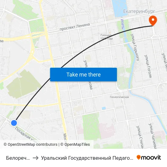 Белореченская to Уральский Государственный Педагогический Университет map