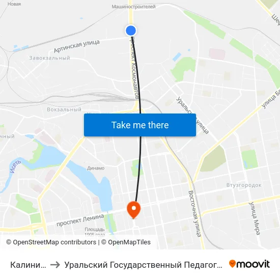 Калининская to Уральский Государственный Педагогический Университет map