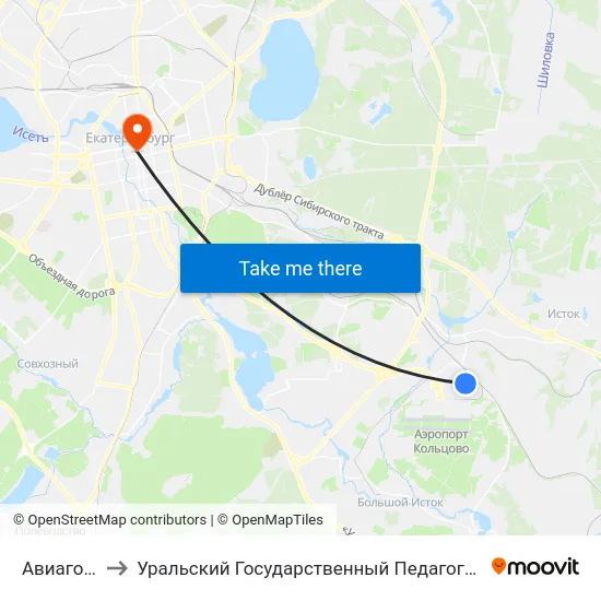 Авиагородок to Уральский Государственный Педагогический Университет map
