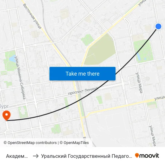Академическая to Уральский Государственный Педагогический Университет map