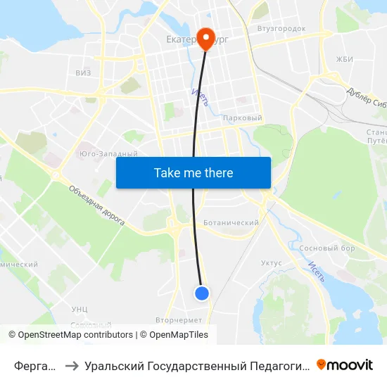 Ферганская to Уральский Государственный Педагогический Университет map