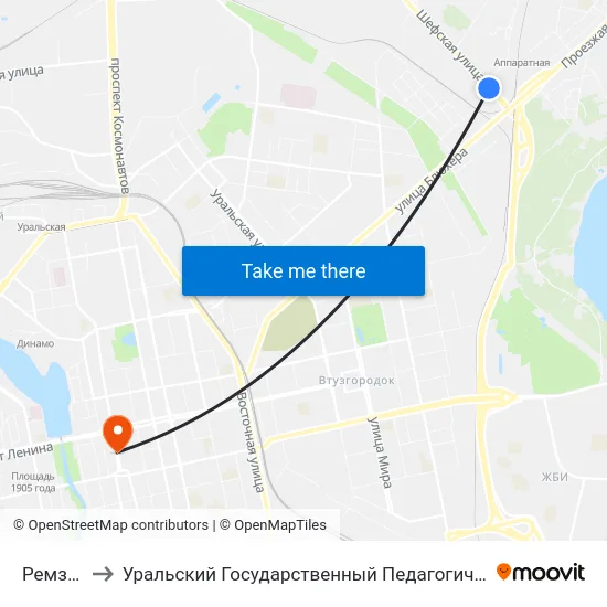 Ремзавод to Уральский Государственный Педагогический Университет map