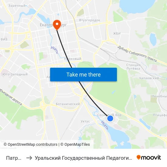 Патриотов to Уральский Государственный Педагогический Университет map