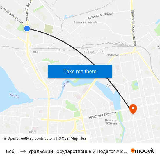 Бебеля to Уральский Государственный Педагогический Университет map