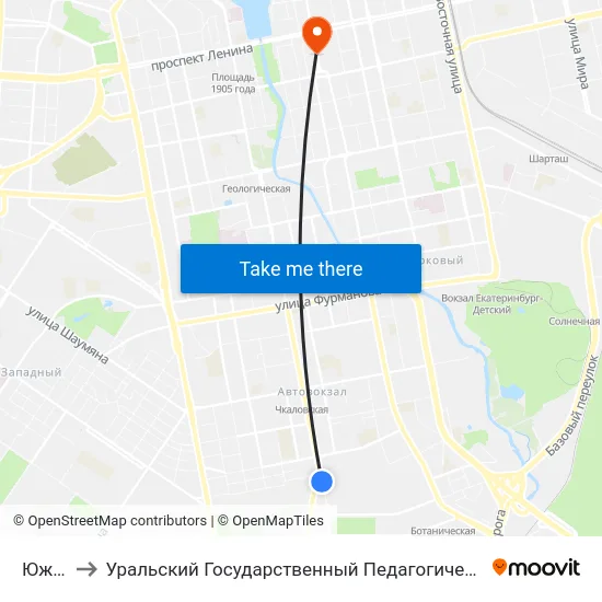 Южная to Уральский Государственный Педагогический Университет map