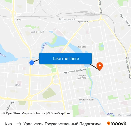 Кирова to Уральский Государственный Педагогический Университет map