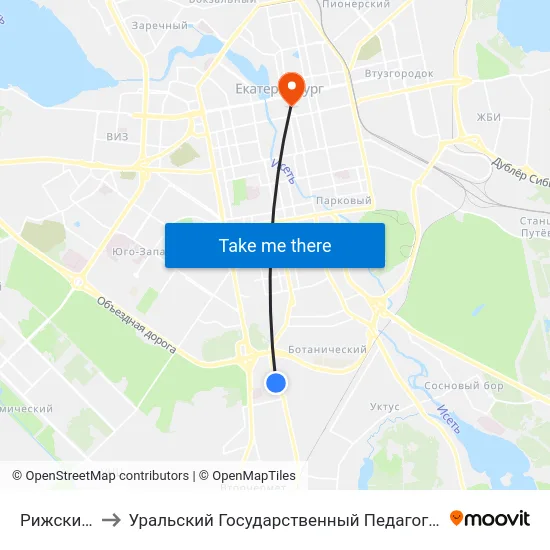 Рижский Пер. to Уральский Государственный Педагогический Университет map