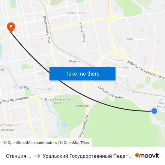 Станция Путёвка to Уральский Государственный Педагогический Университет map