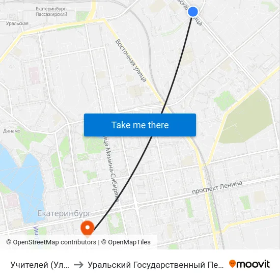 Учителей (Ул. Уральская) to Уральский Государственный Педагогический Университет map