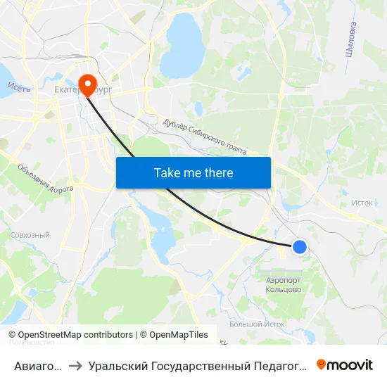 Авиагородок to Уральский Государственный Педагогический Университет map
