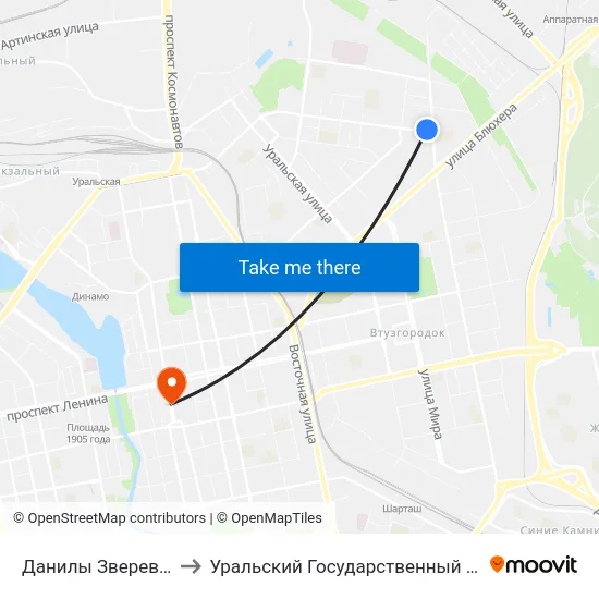 Данилы Зверева (Ул. Сулимова) to Уральский Государственный Педагогический Университет map