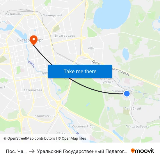 Пос. Чапаева to Уральский Государственный Педагогический Университет map