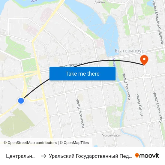 Центральный Стадион to Уральский Государственный Педагогический Университет map