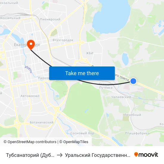 Тубсанаторий (Дублер Сибирского Тракта) to Уральский Государственный Педагогический Университет map