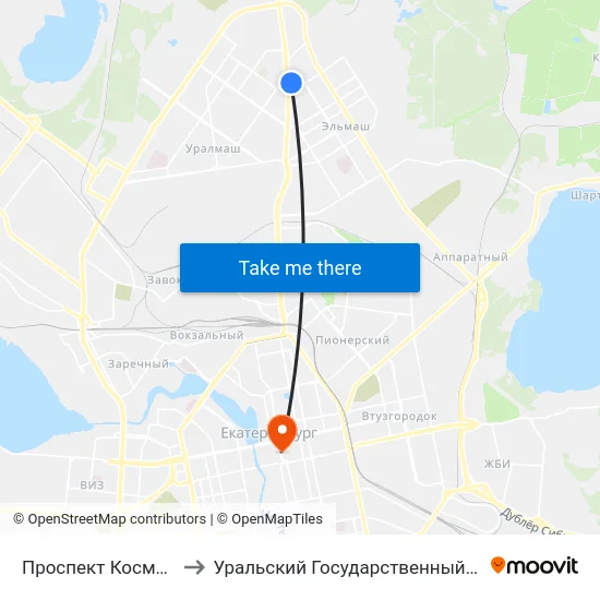 Проспект Космонавтов (Автобус) to Уральский Государственный Педагогический Университет map