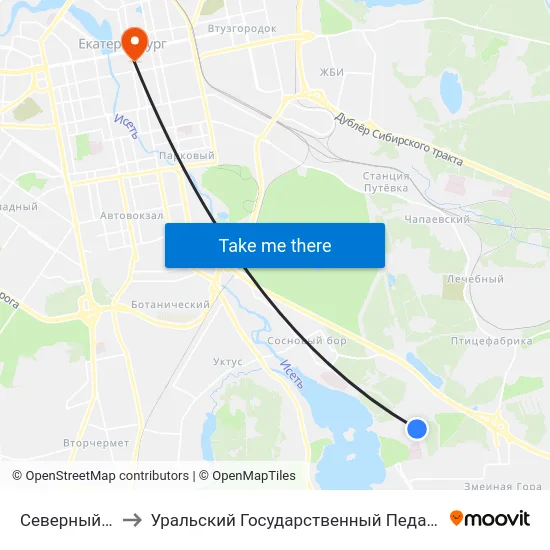 Северный Химмаш to Уральский Государственный Педагогический Университет map