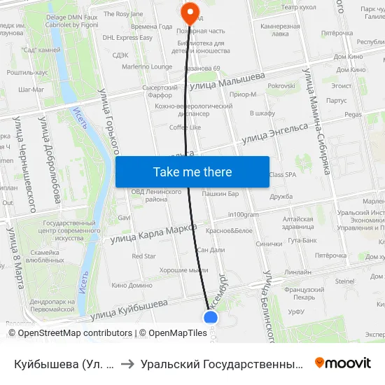 Куйбышева (Ул. Розы Люксембург) to Уральский Государственный Педагогический Университет map
