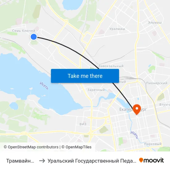 Трамвайное Кольцо to Уральский Государственный Педагогический Университет map