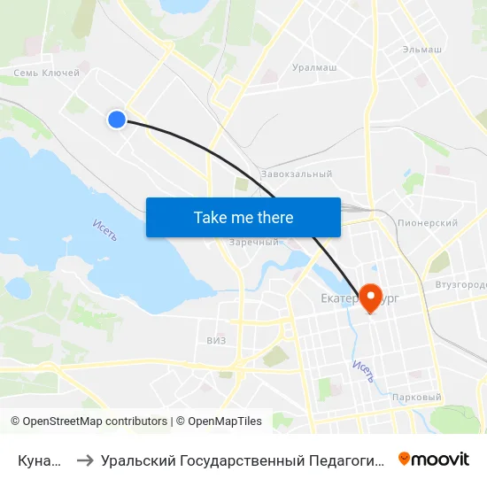 Кунарская to Уральский Государственный Педагогический Университет map