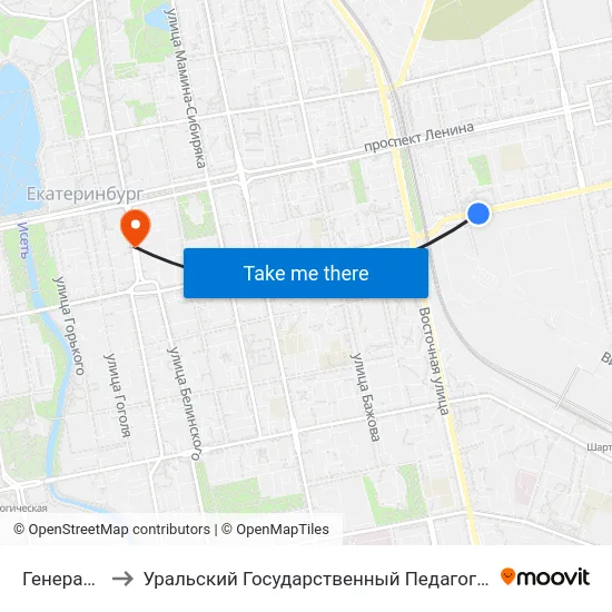 Генеральская to Уральский Государственный Педагогический Университет map