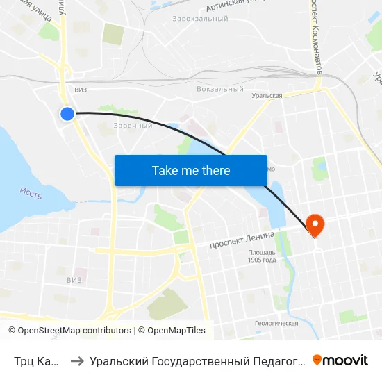 Трц Карнавал to Уральский Государственный Педагогический Университет map