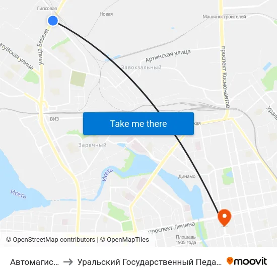 Автомагистральная to Уральский Государственный Педагогический Университет map