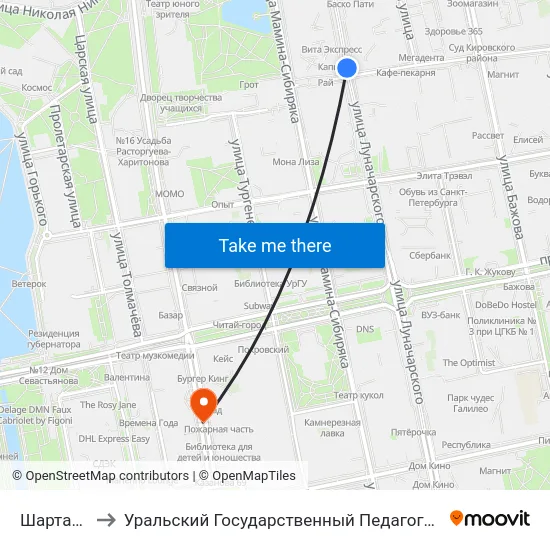 Шарташская to Уральский Государственный Педагогический Университет map