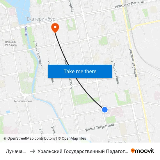 Луначарского to Уральский Государственный Педагогический Университет map
