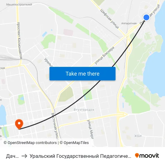 Дачная to Уральский Государственный Педагогический Университет map