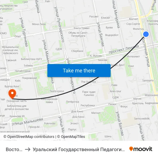 Восточная to Уральский Государственный Педагогический Университет map