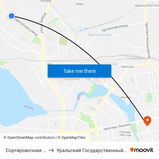 Сортировочная (Ул. Таватуйская) to Уральский Государственный Педагогический Университет map
