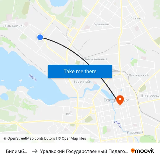 Билимбаевская to Уральский Государственный Педагогический Университет map